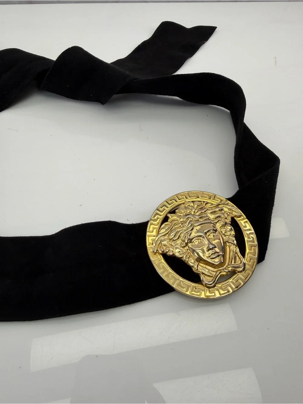 Gianni Versace 90s RARE Medusa Medallion Black Velvet Belt Tie